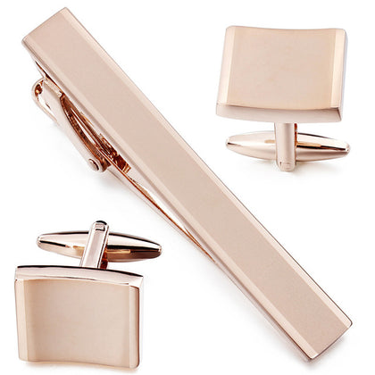 Rose Gold Metal Tie Clip & CuffLinks Set